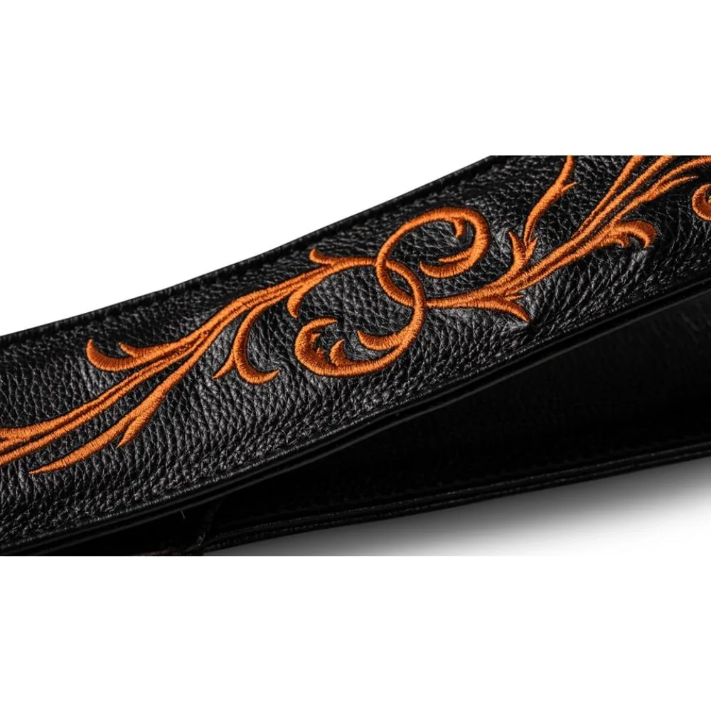 Taylor Nouveau Embroidered Leather Guitar Strap | 3.0" | Black & Orange - Image 3