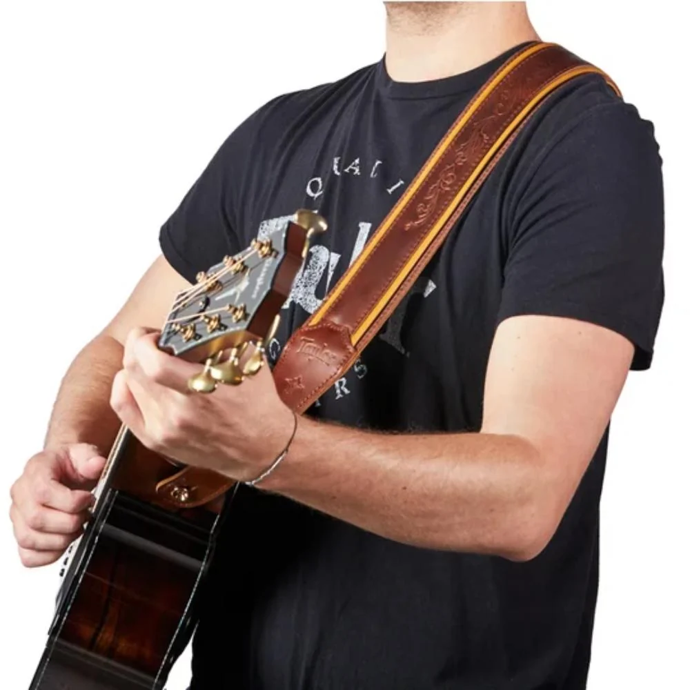 Taylor Nouveau Distressed Leather Guitar Strap | 2.5" | Brown & Butterscotch - Image 2