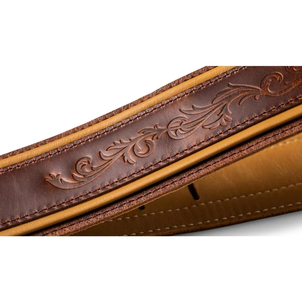 Taylor Nouveau Distressed Leather Guitar Strap | 2.5" | Brown & Butterscotch - Image 3