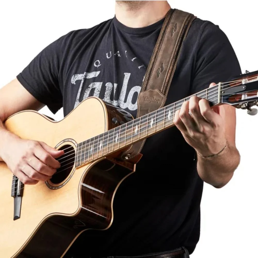 Taylor Element Distressed Leather Guitar Strap | 3.0" | Dark Brown - Image 2