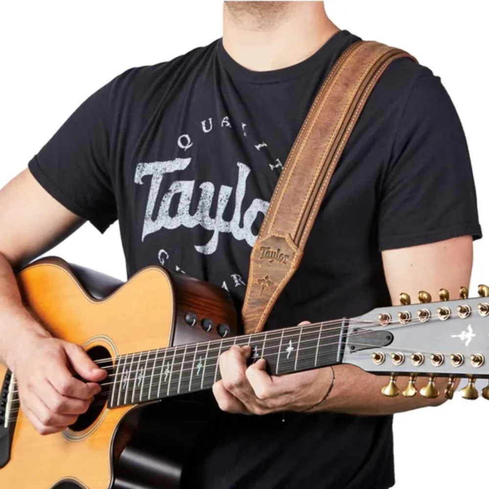 Taylor Wings Distressed Leather Guitar Strap | 2.5" | Dark Brown - Image 2