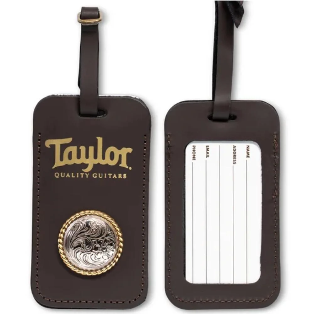 Taylor Leather Luggage Tag w/Silver & Gold Concho | Chocolate Brown - Image 2