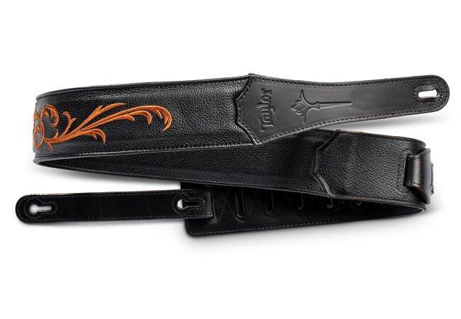 Taylor Nouveau Embroidered Leather Guitar Strap | 2.5" | Black & Orange